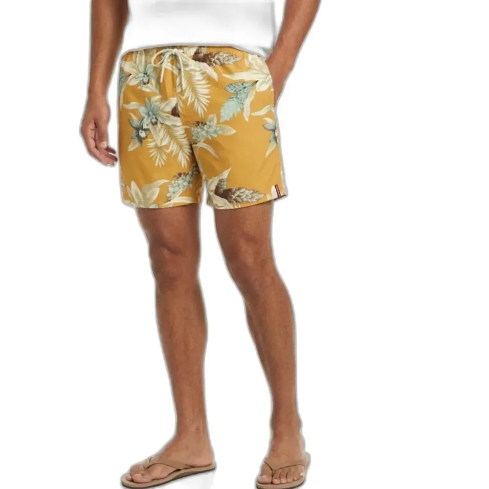 Tommy Bahama Relax Men's Gold Blue Tropical Print Drawstring Swim Trunks Sz XXL